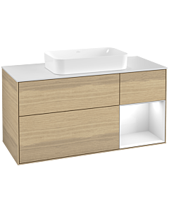 Villeroy und Boch Finion Villeroy und Boch Finion F301GFPC 120cm, top white matt, shelf on the right Glossy white lacquer, Oak Veneer