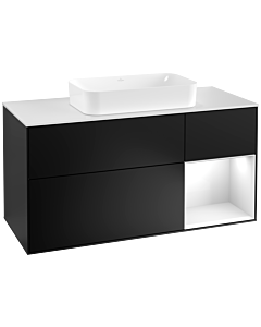 Villeroy und Boch Finion Villeroy und Boch F301GFPD 120cm, plaque de recouvrement blanc mat, étagère à droite laqué blanc brillant, laqué noir mat