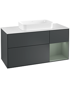 Villeroy und Boch Finion Villeroy und Boch F301GMHG 120cm, plaque de finition blanc mat, étagère à droite Olive Matt Lacquer , Midnight Blue Matt Lacquer
