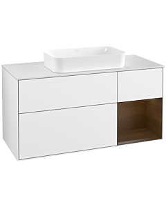 Villeroy und Boch Finion Villeroy und Boch F301GNGF 120cm, plaque de recouvrement blanc mat, étagère droite placage noyer, laqué blanc brillant