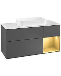 Villeroy und Boch Finion Waschtischunterschrank F301HFGK 120cm, Abdeckplatte white matt, Regal rechts Gold matt, Anthracite matt