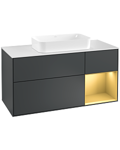 Villeroy und Boch Finion Waschtischunterschrank F301HFHG 120cm, Abdeckplatte white matt, Regal rechts Gold matt, Midnight Blue Matt Lacquer