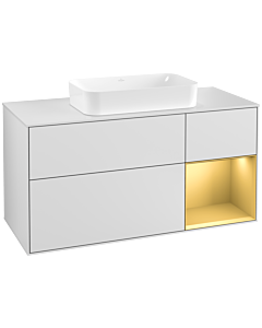 Villeroy und Boch Finion Villeroy und Boch F301HFMT 120cm, plaque de recouvrement blanc mat, étagère droite or mat, laqué blanc mat