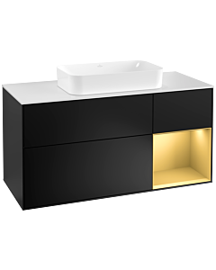 Villeroy und Boch Finion Villeroy und Boch F301HFPD 120cm, plaque de recouvrement blanc mat, étagère droite or mat, laqué noir mat