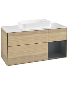 Villeroy und Boch Finion Villeroy und Boch Finion F301HGPC 120cm, cover plate white matt, shelf on the right Midnight Blue Matt Lacquer , Oak Veneer