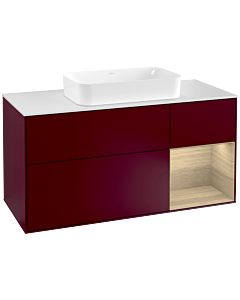 Villeroy und Boch Finion Waschtischunterschrank F301PCHB 120cm, Abdeckplatte white matt, Regal rechts Oak Veneer, Peony Matt