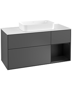 Villeroy und Boch Finion Villeroy und Boch F301PDGK 120cm, plaque de recouvrement blanc mat, étagère à droite laqué noir mat, anthracite mat