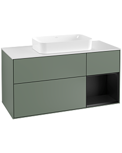 Villeroy und Boch Finion Villeroy und Boch F301PDGM 120cm, couvercle blanc mat, étagère à droite laqué noir mat, Olive Matt Lacquer