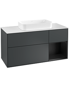 Villeroy und Boch Finion Villeroy und Boch F301PDHG 120cm, plaque de recouvrement blanc mat, étagère à droite laqué noir mat, Midnight Blue Matt Lacquer