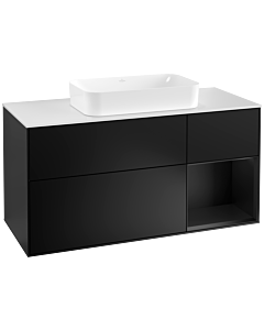 Villeroy und Boch Finion Villeroy und Boch F301PDPD 120cm, plaque de recouvrement blanc mat, étagère à droite laqué noir mat, laqué noir mat