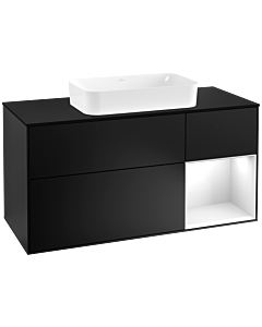 Villeroy und Boch Finion Waschtischunterschrank F302GFPD 120cm, Abdeckplatte black matt, Regal rechts Glossy white lacquer, Black matt lacquer