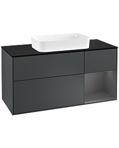Villeroy und Boch Finion Waschtischunterschrank F302GKHG 120cm, Abdeckplatte black matt, Regal rechts Anthracite matt, Midnight Blue Matt Lacquer