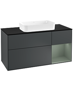 Villeroy und Boch Finion Waschtischunterschrank F302GMHG 120cm, Abdeckplatte black matt, Regal rechts Olive Matt Lacquer, Midnight Blue Matt Lacquer