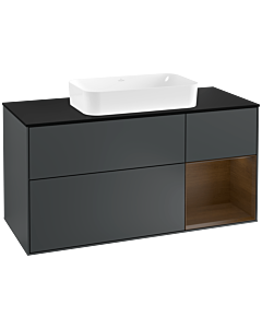 Villeroy und Boch Finion Villeroy und Boch F302GNHG 120cm, plaque de finition noir mat, étagère droite placage noyer, Midnight Blue Matt Lacquer