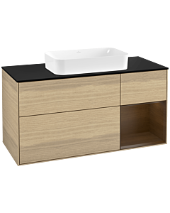 Villeroy und Boch Finion Villeroy und Boch F302GNPC 120cm, plaque de finition noir mat, étagère droite placage noyer, Oak Veneer