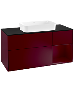 Villeroy und Boch Finion Waschtischunterschrank F302HBHB 120cm, Abdeckplatte black matt, Regal rechts Peony, Peony Matt