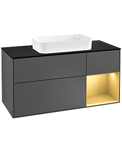 Villeroy und Boch Finion Waschtischunterschrank F302HFGK 120cm, Abdeckplatte black matt, Regal rechts Gold matt, Anthracite matt