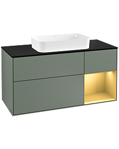 Villeroy und Boch Finion Waschtischunterschrank F302HFGM 120cm, Abdeckplatte black matt, Regal rechts Gold matt, Olive Matt Lacquer