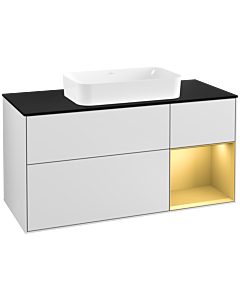 Villeroy und Boch Finion Villeroy und Boch F302HFMT 120cm, plaque de finition noir mat, étagère droite or mat, laqué blanc mat