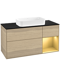 Villeroy und Boch Finion Villeroy und Boch F302HFPC 120cm, plaque de finition noir mat, étagère droite or mat, Oak Veneer