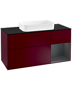 Villeroy und Boch Finion Waschtischunterschrank F302HGHB 120cm, Abdeckplatte black matt, Regal rechts Midnight Blue Matt Lacquer, Peony Matt