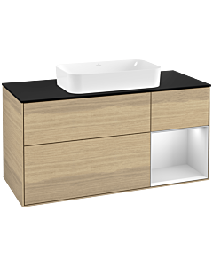 Villeroy und Boch Finion Villeroy und Boch Finion F302MTPC 120cm, cover plate black matt, shelf on the right white matt lacquer, Oak Veneer