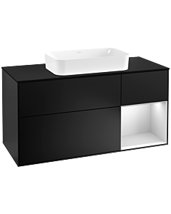Villeroy und Boch Finion Waschtischunterschrank F302MTPD 120cm, Abdeckplatte black matt, Regal rechts White matt lacquer, Black matt lacquer