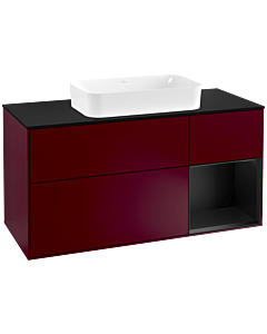Villeroy und Boch Finion Villeroy und Boch F302PDHB 120cm, plaque de finition noir mat, étagère à droite laqué noir mat, Peony Matt