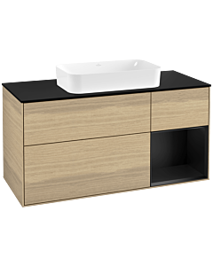 Villeroy und Boch Finion Waschtischunterschrank F302PDPC 120cm, Abdeckplatte black matt, Regal rechts Black matt lacquer, Oak Veneer