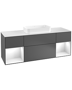 Villeroy und Boch Finion Villeroy und Boch F331GFGK 160x60,3cm, plaque de finition blanc mat, étagères laqué blanc brillant, anthracite mat