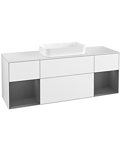 Villeroy und Boch Finion Waschtischunterschrank F331GKGF 160x60,3cm, Abdeckplatte white matt, Regale Anthracite matt lacquer, Glossy white lacquer