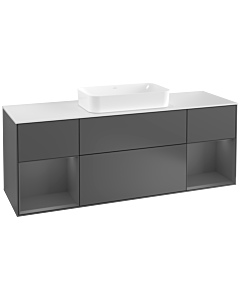 Villeroy und Boch Finion Waschtischunterschrank F331GKGK 160x60,3cm, Abdeckplatte white matt, Regale Anthracite matt lacquer, Anthracite matt