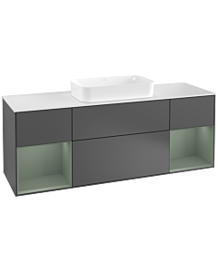 Villeroy und Boch Finion Waschtischunterschrank F331GMGK 160x60,3cm, Abdeckplatte white matt, Regale Olive matt lacquer, Anthracite matt