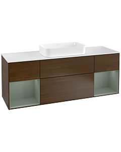 Villeroy und Boch Finion Waschtischunterschrank F331GMGN 160x60,3cm, Abdeckplatte white matt, Regale Olive matt lacquer, Walnut veneer