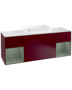Villeroy und Boch Finion Villeroy und Boch F331GMHB 160x60,3cm, plaque de recouvrement blanc mat, étagères laqué olive mat, Peony Matt