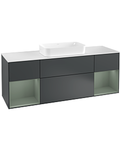 Villeroy und Boch Finion Villeroy und Boch F331GMHG 160x60.3cm, plaque de finition blanc mat, étagères laqué mat olive, Midnight Blue Matt Lacquer