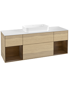 Villeroy und Boch Finion Villeroy und Boch F331GNPC 160x60,3cm, plaque de finition blanc mat, étagères placage noyer, Oak Veneer
