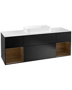 Villeroy und Boch Finion Waschtischunterschrank F331GNPD 160x60,3cm, Abdeckplatte white matt, Regale Walnut veneer, Black matt lacquer