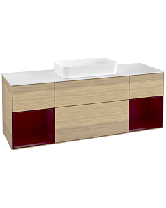 Villeroy und Boch Finion Villeroy und Boch F331HBPC 160x60,3cm, plaque de finition blanc mat, étagères Peony laqué mat, Oak Veneer