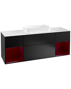 Villeroy und Boch Finion Waschtischunterschrank F331HBPD 160x60,3cm, Abdeckplatte white matt, Regale Peony matt lacquer, Black matt lacquer