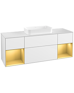 Villeroy und Boch Finion Waschtischunterschrank F331HFGF 160x60,3cm, Abdeckplatte white matt, Regale Gold matt lacquer, Glossy white lacquer