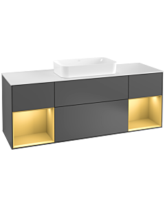 Villeroy und Boch Finion Villeroy und Boch F331HFGK 160x60,3cm, plaque de finition blanc mat, étagères laqué or mat, anthracite mat