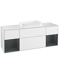 Villeroy und Boch Finion Villeroy und Boch F331HGGF 160x60,3cm, plaque de finition blanc mat, étagères laqué mat minuit, laqué blanc brillant