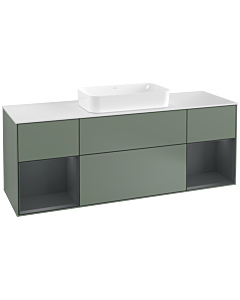 Villeroy und Boch Finion Villeroy und Boch F331HGGM 160x60,3cm, plaque de finition blanc mat, étagères laqué mat minuit, Olive Matt Lacquer