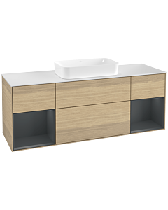 Villeroy und Boch Finion Waschtischunterschrank F331HGPC 160x60,3cm, Abdeckplatte white matt, Regale Midnight matt lacquer, Oak Veneer