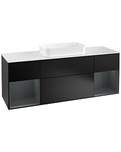 Villeroy und Boch Finion Villeroy und Boch F331HGPD 160x60.3cm, plaque de recouvrement blanc mat, étagères Laque mat minuit, laque noire mat