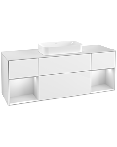 Villeroy und Boch Finion Villeroy und Boch F331MTGF 160x60.3cm, plaque de finition blanc mat, étagères laqué blanc mat, laqué blanc brillant