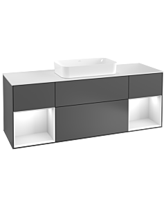 Villeroy und Boch Finion Waschtischunterschrank F331MTGK 160x60,3cm, Abdeckplatte white matt, Regale White matt lacquer, Anthracite matt