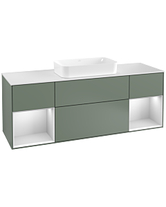 Villeroy und Boch Finion Villeroy und Boch F331MTGM 160x60.3cm, plaque de finition blanc mat, étagères laqué blanc mat, Olive Matt Lacquer