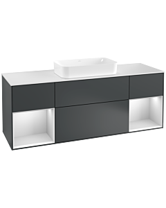 Villeroy und Boch Finion Villeroy und Boch F331MTHG 160x60.3cm, plaque de finition blanc mat, étagères laqué blanc mat, Midnight Blue Matt Lacquer